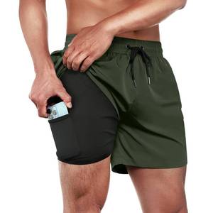 lot 297 image: BRISIRA Mens Swim Trunks Swim Shorts Quick Dry 5 inch Inseam Beach Shorts with Compression Liner and Zipper Pocket ArmyGreen 34 - Retail $33