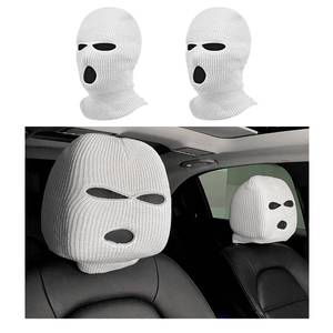 lot 298 image: Suvnie 2 PCS Car Headrest Cover, Personalized Funny Car Seat Full Face Mask, Ski Mask Wrap Protection for Auto Front Seat Rest Decoration, Universal Interior Car Accessories (White) - Retail $9