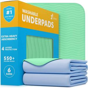 lot 299 image: GREEN LIFESTYLE� Washable Underpads - Heavy Absorbency Reusable Bedwetting Incontinence Pads for Kids, Adults, Elderly, and Pets - Toddler Mattress Pads for Bed, Sofa, Floor (Pack of 2 - 48x48) - Retail $33