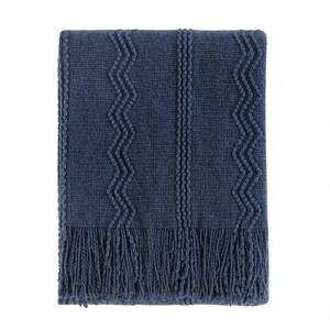 lot 302 image: BOURINA Navy Throw Blanket 50x60 Inches Throw Textured Solid Soft Sofa Throw Couch Cover Knitted Decorative Blanket - Retail $22