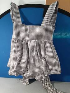 lot 327 image: Women Gingham Babydoll Tank Top Cute Sleeveless Backless Wide Straps Peplum Shirt Y2K Square Neck Bowtie Cami Top Cute Summer Going Out Tops (Light Brown Plaid, S) - Retail $19