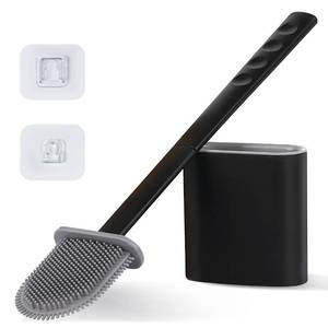 lot 329 image: Modern Minimalist Silicone BlackToilet Brush and Holder Set �� Pack of 1 Wall Mounted Toilet Bowl Brush �� Long Non-Slip Handle, Flexible Bristles for Self-Cleaning & Splash-Free, Easy-Rinse Design - Retail $9