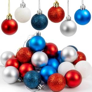 lot 332 image: 4th of July Ornaments for Tree Memorial Day Decorations - 24pcs Red White Blue Decorations Patriotic Ornaments Hanging Balls for Independence Day Veteran Day Tree Home Decor 1.57 Inch - Retail $10