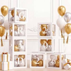lot 338 image: Ledido 2026 Graduation Balloon Boxes Decorations, 4 Pieces White Clear Grad Balloon boxes with Letters, Class of 2026 Graduation Party Supplies for College, High School, Prom, Birthday, Baby Shower - Retail $18