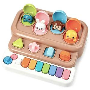 lot 339 image: LESSETI Pop-Up Music Toy, Musical Piano Toy for 1-3 Year Old, Brown - Retail $20