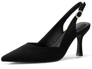 lot 340 image: Rilista Size 8 Womens Slingback Pumps Closed Pointed Toe Kitten Heel Sandals Wedding Evening Party Dress Shoes Black Suede - Retail $38