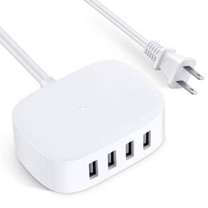 lot 342 image: USB Charging Station 4 Port - BULL USB Charger Block Multiple, Wall Charger Cable White 6ft Charging Hub for Multiple Devices (ULlisted) - Retail $27
