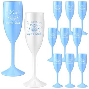 lot 345 image: BLUE ONLY, NO WHITE Reallnaive 10 Pcs Last Toast on the Coast Bachelorette Cups Champagne Flutes Plastic Bridal Showers Party Favors Decorations Something Blue Wine Glass Reusable Cups Supplies - Retail $30