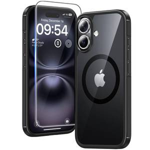 lot 355 image: TAURI for iPhone 16 Case, Compatible with MagSafe Anti-Yellowing with Screen Protectors, Military-Grade Protection, Shockproof Slim Magnetic Phone Case for iPhone 16 6.1, Black - Retail $13