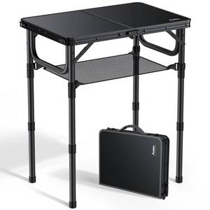 lot 360 image: Anbte Folding Camping Table with Storage Net, Pure Black Aluminum 2ft Picnic Table 23.2 x 16 Outdoor Table Adjustable Height Max 27.5, Lightweight, Waterproof, Portable Handle for Travel Cooking - Retail $42