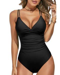 lot 377 image: Aqua Eve Tummy Control Swimsuits for Women One Piece Bathing Suit Push Up Slimming Swimwear Black XL - Retail $33