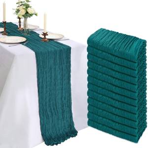 lot 380 image: 12 Pack 10FT Teal Cheesecloth Table Runner 120 Inch Long Gauze Rustic Boho Spring Cheese Cloth Table Runner Sheer Fabric Decorations for Holiday Party Wedding Banquet Bridal Baby Shower D�cor - Retail $37