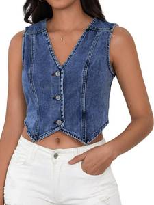 lot 383 image: SHENHE Womens Denim Vest Button Down Sleeveless Jean Vest Top Y2K Denim Crop Top Country Western Outfits Dark Blue Medium - Retail $30