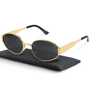 lot 384 image: livho Retro Polarized Sunglasses - UV400 Protection, Oval Shape, Metal Frames - Matching Soft Case Inlcuded - Retail $15