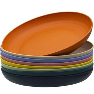 lot 385 image: MKYHBOO Deep Dinner Plates Set, 10in Unbreakable Wheat Straw Plates, 8pcs Lightweight Dinner Dishes, Microwave and Dishwasher Safe Plate for Kitchen - Retail $23