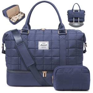 lot 404 image: LOVEVOOK Travel Duffel Bag - Versatile Weekender Bag for Women, Puffer Carry On & Overnight Bag for Short Trips, Dark Blue - Retail $70