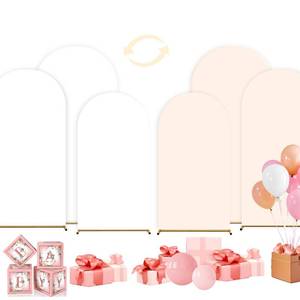 lot 408 image: Wedding Arch Cover,Set of 3 (7.2ft6.6ft6ft) Double Color Cover Spandex Fitted Arch Stand for Birthday Party Baby Shower Wedding Stand Decoration (WhiteBeige) - Retail $40