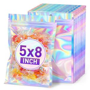 lot 421 image: 40PCS 5 x 8 Holographic Mylar Bags, Resealable Smell Proof Mylar Bags, Holographic Rainbow Color Foil Pouch Zip Bag for Party Favor Food Storage, Coffee Beans, Candy & Jewelry Packaging - Retail $10