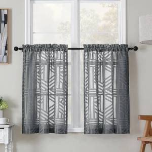 lot 427 image: Simplebrand Semi Sheer Charcoal Grey Curtains 36 Inch Length 2 Panels, Geometric Jacquard Clip Textured Short Sheer Curtains for BedroomModern Elegant Window CurtainsDrapesTreatment, 28x36 inch - Retail $13