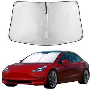 lot 430 image: EcoNour Windshield Sun Shade Compatible for Tesla Model 3 & Model Y Juniper 2017-2024 2025 2026, Sun Visor for EV Front Window Sunshade, Foldable Heat & UV Protector, Car Accessories - Retail $20