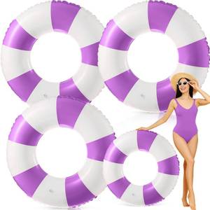 lot 431 image: Foilswirl 47.24 Inch Jumbo Inflatable Pool Floats for Adult White Striped Pool Inner Rings Swimming Inflatable Floaties Tube Women Summer Beach Bachelorette Wedding Decor(Purple White,3 Pcs) - Retail $28