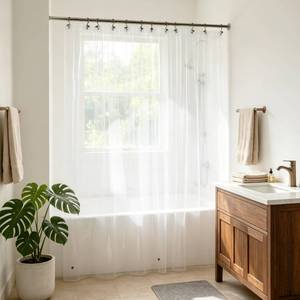 lot 432 image: Barossa Design Super Long Clear Shower Curtain Liner 72 Wide x 108 Height - See Through Plastic Bath Curtain with Metal Grommets for Bathroom - Clear, 72x108 - Retail $16