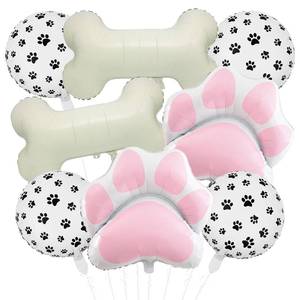lot 440 image: 8 Pcs Dog Balloons 30 Inch Bone Foil Balloons Paw Print Balloon Dog Birthday Decorations Pink Dog Paw Balloon Pets Puppy Themed Birthday Party Decorations Supplies - Retail $7
