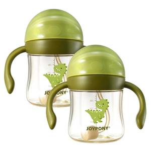 lot 444 image: Joypony Baby Sippy Cups 6-12 Months, Spill Proof Weighted Straw Cup with Handle for Toddlers 1-3, 2 Pack, Total 4 Silicone Straws, PPSU, BPA Free, 6 oz (Green) - Retail $28