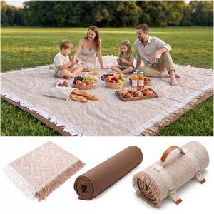 lot 446 image: Genovega 2 in 1 Extra Large Rug Outdoor Picnic Blanket Waterproof Woven Boho Mat Giant Beach Towel Travel Essential Yoga Accessories Park Patio Lawn Garden Ground Music Festival Concert Must Have - Retail $38