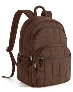 lot 473 image: BAGSMART College Laptop Backpack, Travel Backpack for Women, Quilted Casual Daypack, Water-Resistant Bookbag for 15.6 Inch Laptop, Chocolate - Retail $27