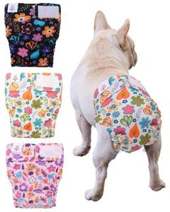 lot 480 image: CuteBone Washable Dog Diapers Female No Tail Hole 3 Pack Reusable Doggie Period Training Pants for Docked-Tail Frenchie French Bulldog Boston Terrier Without Tail WWD19S - Retail $16