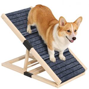 lot 482 image: Adjustable Wooden Dog Ramp for Small & Medium Dogs, 27.6 Long x 11.8 Wide Portable Pet Ramp for Bed, Couch, Sofa & Car, Anti-Slip Carpet, Lightweight Foldable Indoor Outdoor Travel Dog Ramp - Retail $50