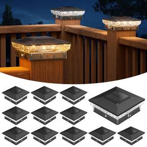 lot 486 image: APONUO Solar Post Cap Lights for 4x4 Wood &Vinyl Posts, 3 Light Modes & 800mAh Battery, IP65 Waterproof Rugged Unibody, Solar Outdoor Lights for Fence, Deck & Patio (Black, 12 Pack) - Retail $80