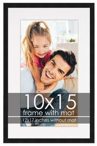 lot 487 image: 10x15 Frame with Mat - Black 12x17 Frame Wood Made to Display Print or Poster Measuring 10 x 15 Inches with White Photo Mat - Retail $54