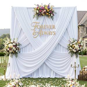 lot 493 image: 12ft x 10ft White Backdrop Curtains for Parties, Wrinkle Free 2 Panels Photo Backdrop Drapes Back Drop Cloth for Wedding Birthday Photography Background Decor - Retail $27