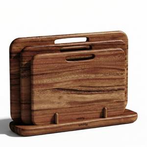 lot 505 image: Missing One Peg SMIRLY Wooden Cutting Boards for Kitchen, Double-Sided Cutting Board with Handle, Heavy Duty Solid Walnut Wood Cutting Board Set with Stand, 3 Pcs Cutting Boards Non Toxic for Meat Vegetable Fruit - Retail $70