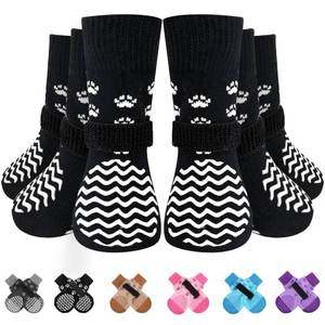 lot 509 image: EXPAWLORER FOUR PIECES Anti Slip Dog Socks to Prevent Licking Paws, Dog Shoes for Hot Pavement Double Sides Dog Boots & Paw Protectors Booties for Hardwood Floors with Grip Small Medium Large Senior Dogs, S - Retail $13