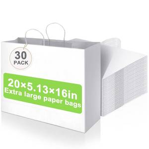 lot 515 image: Maitys 30 Pcs 20x16x5 Inch Extra Large Paper Gift Bags with Handles Bulk Kraft Bags for Business, Merchandise, Gifts, Shopping, Retail Stores, Birthday Party White for Multiple Uses - Retail $38
