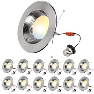 Premium Metal 5/6 Inch Retrofit Recessed Lighting - 13.5W 1200LM Baffle LED Downlight, 5CCT 2700K-6000K Selectable Dimmable, E26 Base Can Lights for Bathroom, Basement, 6inch 12Pack Brushed Nickel - Retail: $110