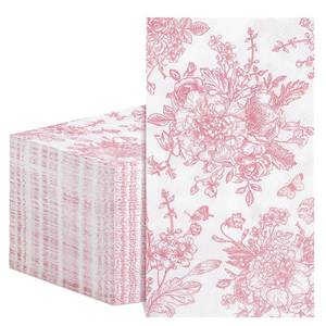 lot 523 image: NatNarr 100 Pcs Pink Floral Napkins, Disposable Decorative Bathroom Napkin Pink Toile Guest Dinner Napkin for Wedding, Bridal Baby Shower, Tea Party - Retail $15