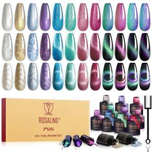 lot 2 image: ROSALIND Cat Eye Gel Nail Polish with Magnet, 12 PCS Holographic Glitter Purple Blue Red Gel Polish Magnetic and Swirl Shell Thread Effect Sparkle Nail Polish Cateye Gifts for Women - Retail $14