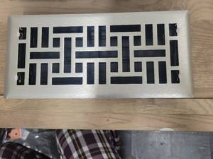 lot 21 image: Brushed Nickel Decorative Floor Register Vent Cover 11.5x 5.5 - Retail $25