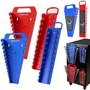 lot 30 image: SWANLAKE 4-Pack Magnetic Wrench Organizer Toolbox Holder, 2PCS 15-Slot and 2PCS 12-Slot Wrench Organizers, SAE & Metric Ratchet Holders for Tool Box - Retail $20