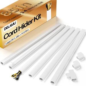 lot 31 image: Delamu Cord Hider Wall, 85in Cord Covers for 3-4 Wires on Wall, Cable Hider Wire Hiders Wire Covers for TV Cords on Wall, Easy Mount Cable Cover Management Kit to Hide TV Wires, W1.18 H0.67in, White - Retail $16