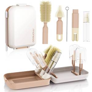 lot 42 image: Baby Bottle Brush Set with Drying Rack, Portable Silicone Bottle Cleaner Kit for Bottles, Nipples and Straws, Travel Storage Box for Home and On-The-Go Use��Pink�� - Retail $10