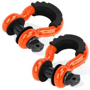 lot 44 image: LIBERRWAY Shackles 34 (2 Pack) D Ring Shackle Rugged Off Road Shackles 28.5 Ton (57,000 lbs) Maximum Break Strength with 78 Pin Heavy Duty D Ring for Vehicle Recovery, Orange - Retail $23