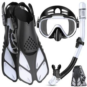 lot 49 image: Ubekezele Snorkeling Gear for Adults Men Women,4 in 1 Snorkel Set with Panoramic View Diving Mask Anti-Fog Anti-Leak,Dry Top Snorkel,Fins and Travel Bag for Swimming,Snorkeling and Travel Diving - Retail $33