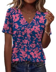 lot 56 image: AKEWEI Womens Spring Clothes Cute Summer Tops for Women Tunic Wear Short Sleeve Shirts V Neck Dressy Travel Outfits 2 XL - Retail $20