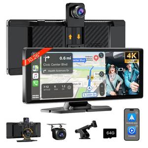 lot 71 image: 10.26 HD Carplay Screen for Car Stereo, 4K Dash Cam Wireless Portable Touch Screen Car Play with Apple Carplay & Android Auto with 1080P Back Up Camera, Bluetooth, Mirror Link, GPS, AUX64GB - Retail $70