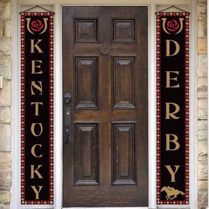 lot 90 image: Kentucky Porch Banner Run for The Roses Horse Racing Themed Party Front Door Sign Wall Hanging Banner Decoration - Retail $10